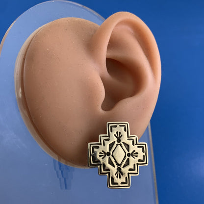 Raymond Corib 925 Sterling Silver Kewa Storyteller Concho Stud Earrings