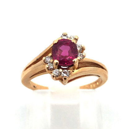 14k Yellow Gold Oval Ruby Diamond Accented July Birthstone Anniversary Ring