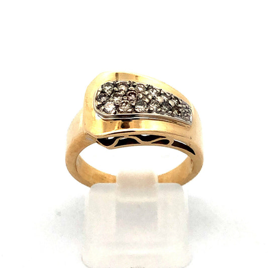 Designer 14K Yellow Gold Diamond Modernist Anniversary Buckle Ring