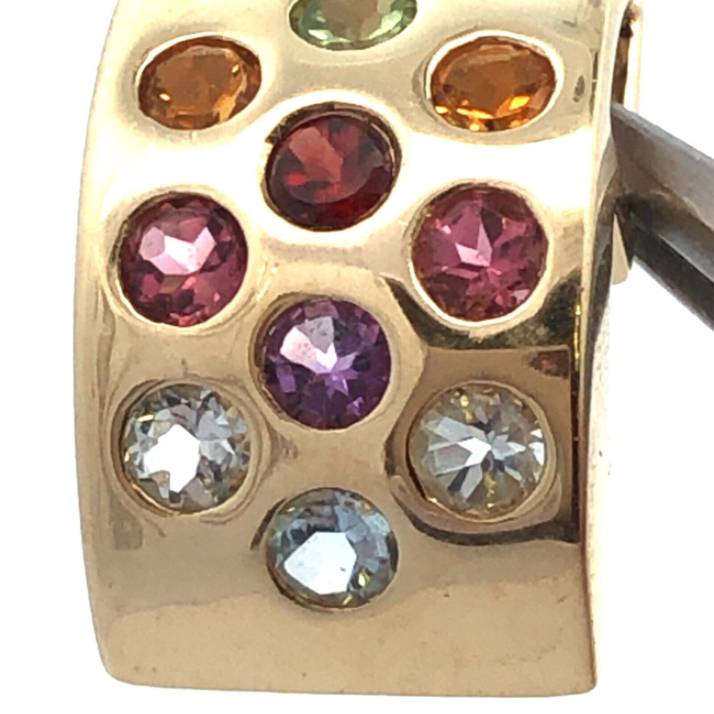 Designer 14K Yellow Gold Round Multi-Gemstone Rectangle Modernist Pendant