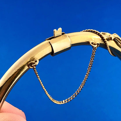 Art Nouveau Art Deco 14K Yellow Gold Garnet Seed Pearl Etruscan Bangle Bracelet