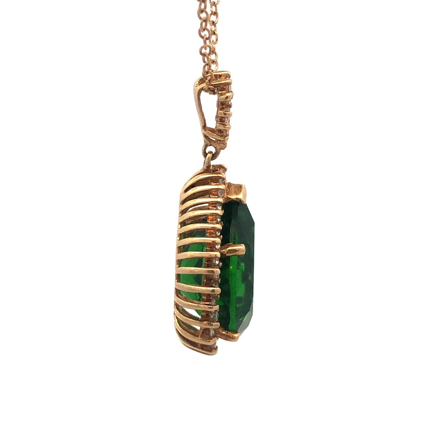Designer Stauer 10K Yellow Gold Green Pear CZ Halo Statement Pendant Necklace