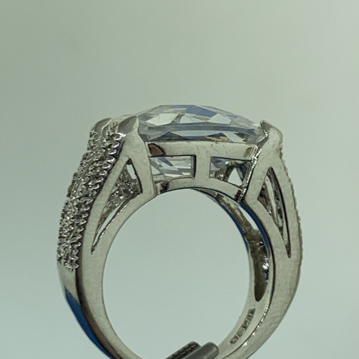 Designer Sterling Silver 925 Cushion Cubic Zirconia CZ Statement Cocktail Ring