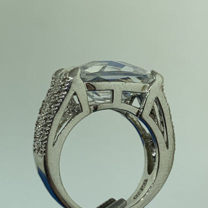 Designer Sterling Silver 925 Cushion Cubic Zirconia CZ Statement Cocktail Ring