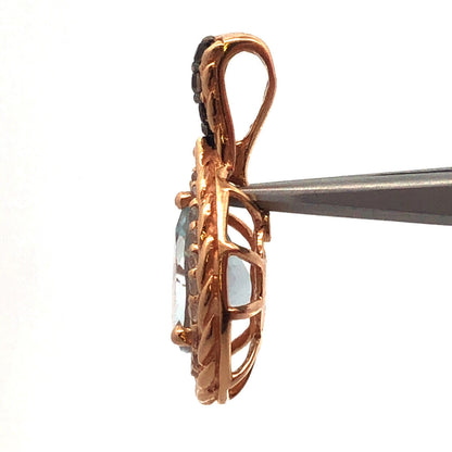 Designer 14K Yellow Gold Pear Aquamarine Smoky Quartz White Topaz Pendant