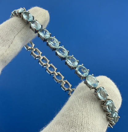 Designer FAS 925 Sterling Silver Oval Swiss Blue Topaz Tennis Bracelet