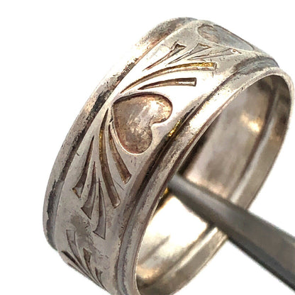 Vintage Designer Uncas 925 Sterling Silver Heart Detail Love Band Ring