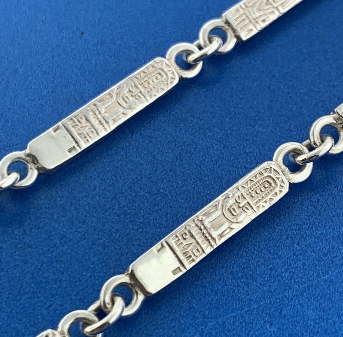 Vintage 925 Sterling Silver Malachite Aztec Incan Village Scene Panel Necklace