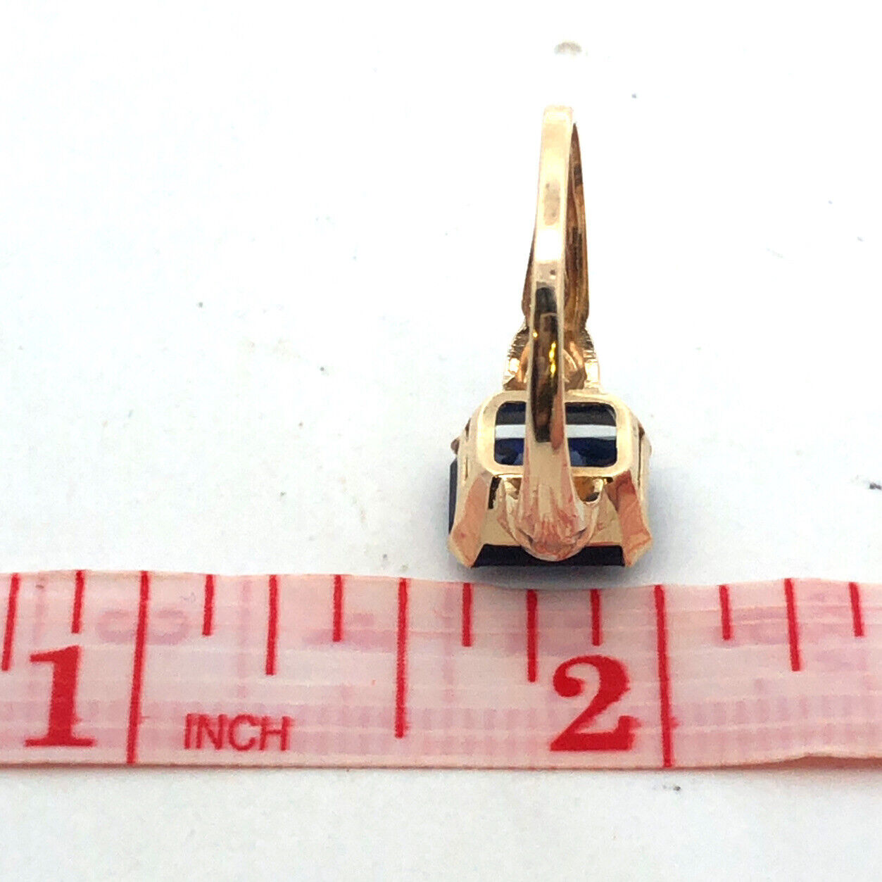 Vintage 14K Yellow Gold Emerald Cut Blue Sapphire Diamond Accent Occasion Ring