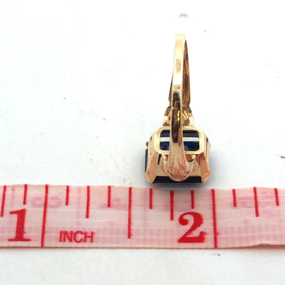 Vintage 14K Yellow Gold Emerald Cut Blue Sapphire Diamond Accent Occasion Ring