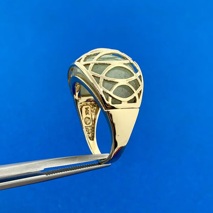 Designer 14K Yellow Gold Curved Jade Cabochon Modernist Dome Ring