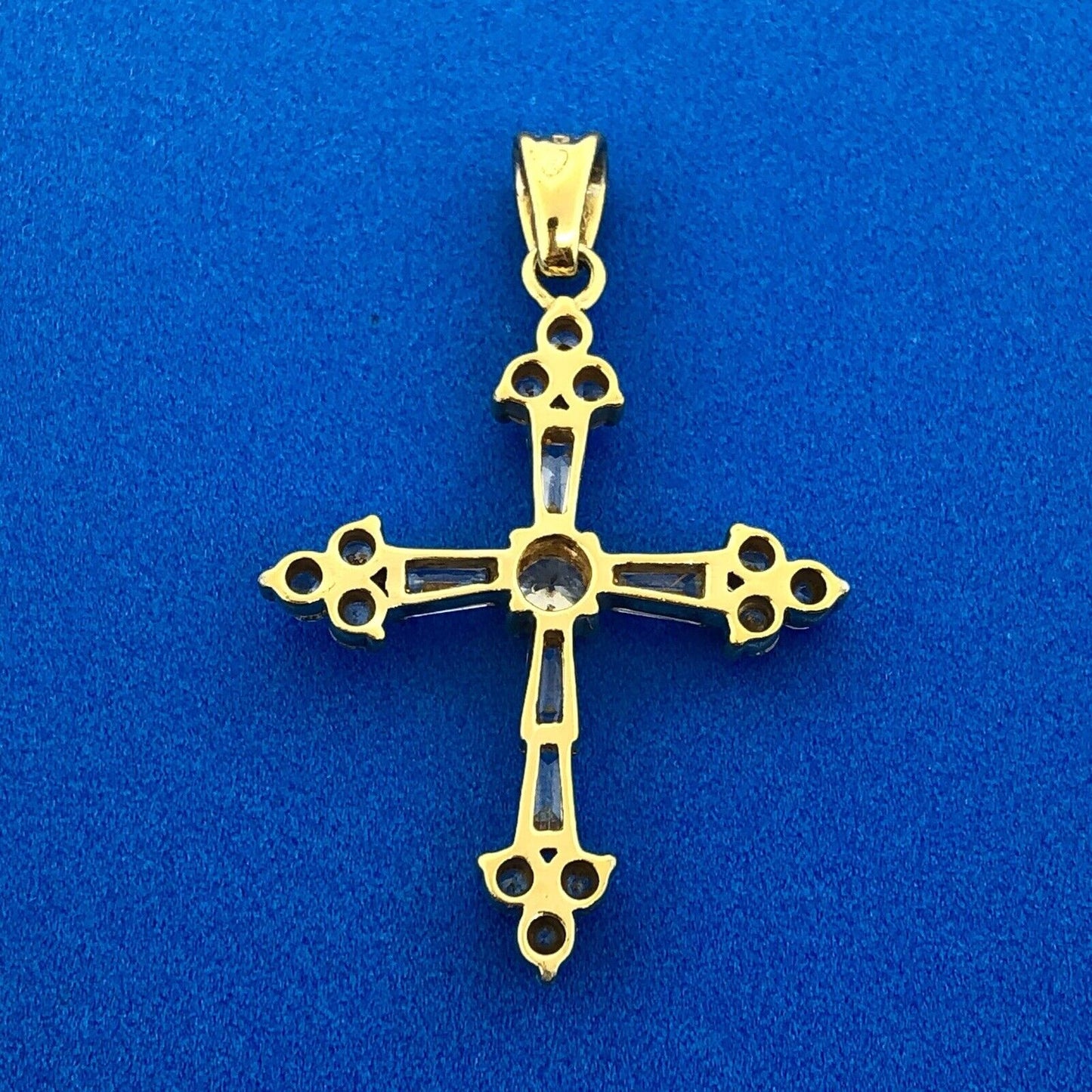 Vermeil 925 Sterling Silver Cubic Zirconia CZ Statement Cross Religious Pendant