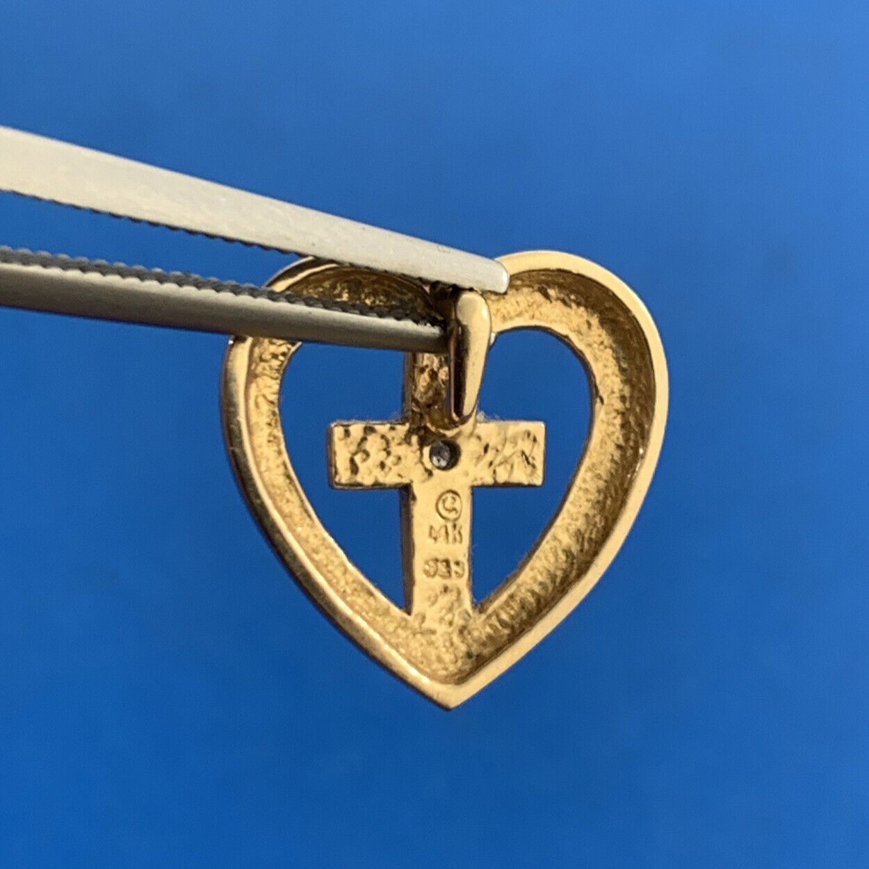 Designer 14K Yellow & White Diamond Cross Heart Religious Charm Pendant