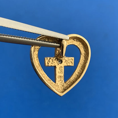 Designer 14K Yellow & White Diamond Cross Heart Religious Charm Pendant