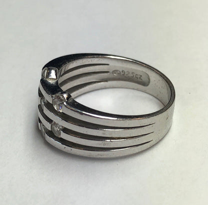 Designer Sterling Silver 925 Cubic Zirconia Station Wedding Anniversary Ring