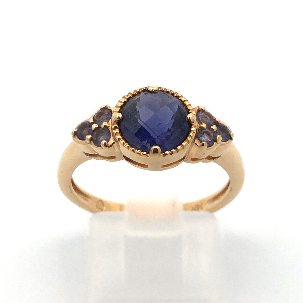 Designer 14K Yellow Gold Round Cushion Cut Tanzanite Ring