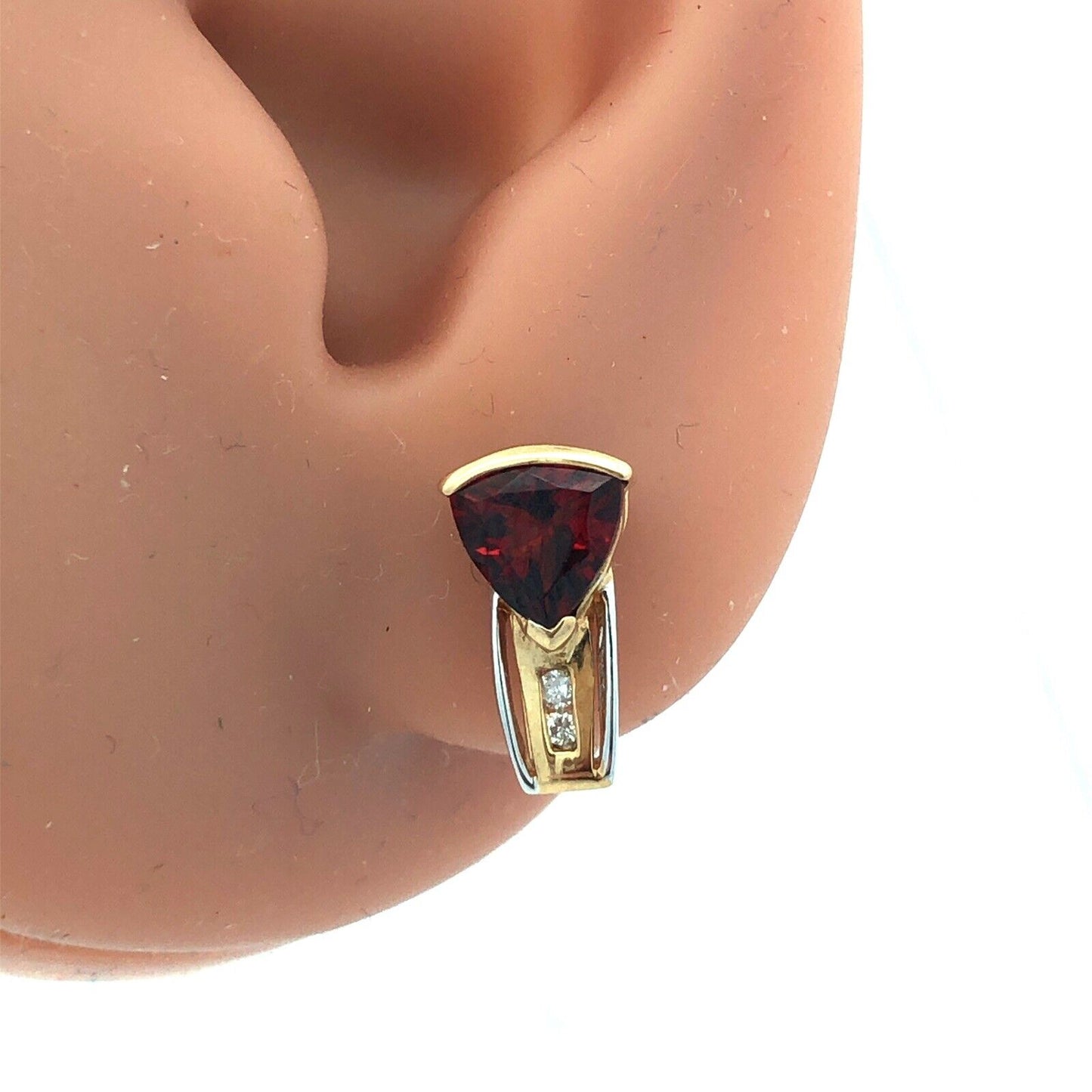 Designer 14K Yellow Gold Trillion Garnet Diamond Accented Stud Earrings