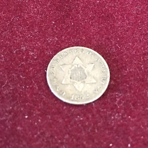 1852 Three 3 Cent Silver Piece Type 1 Trime Coin