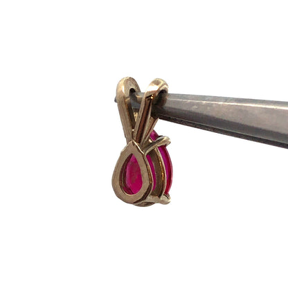 Vintage 14K White Gold Pear Ruby Solitaire Petite Drop Pendant