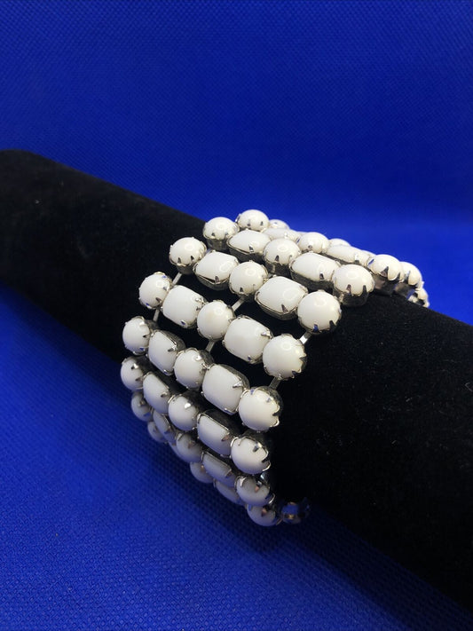 Weiss Runway Couture White Milk Glass Five Row Statement Cuff Bracelet