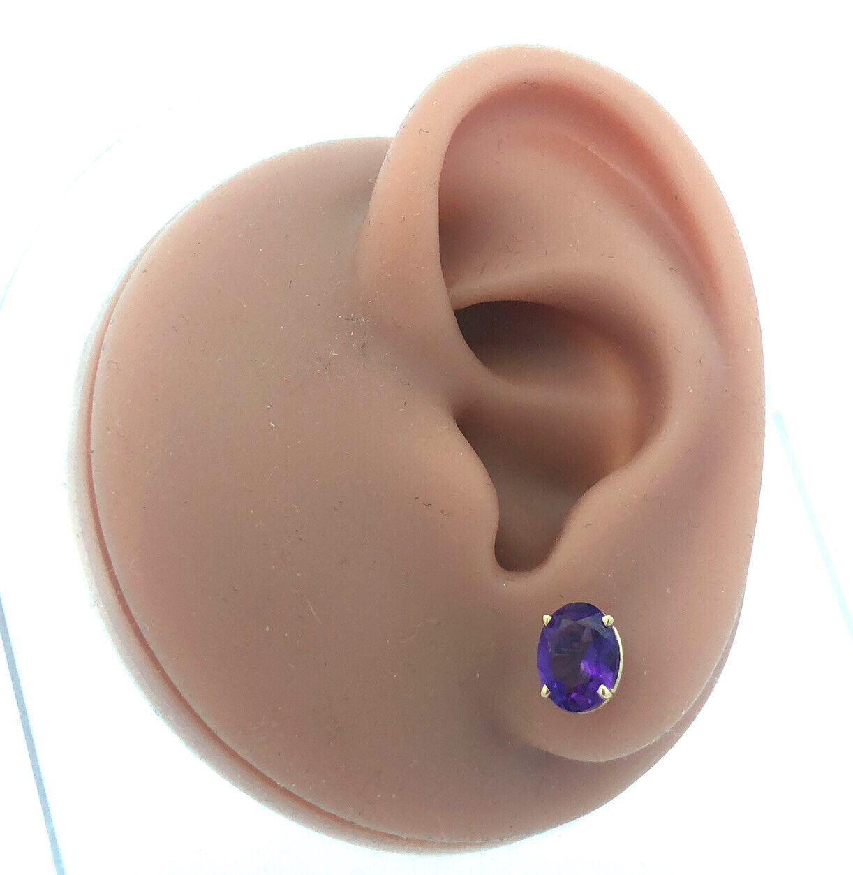 Classic 14K Yellow Gold Oval Amethyst February Birthday Statement Stud Earrings