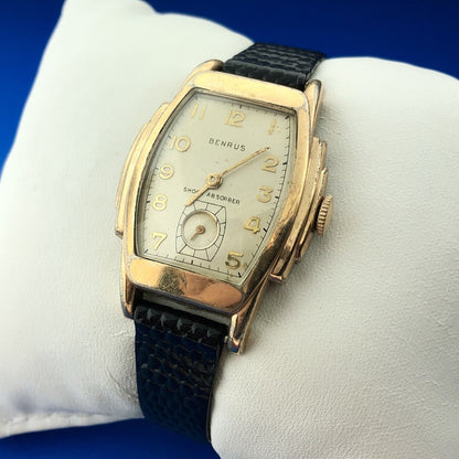 Mid Century Benrus Shock Absorber Model BB3 Gold Filled Step Bezel Tank Watch