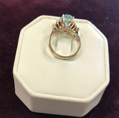 Vintage 10K Yellow Gold Blue Topaz Waterfall Diamond Engagement Anniversary Ring