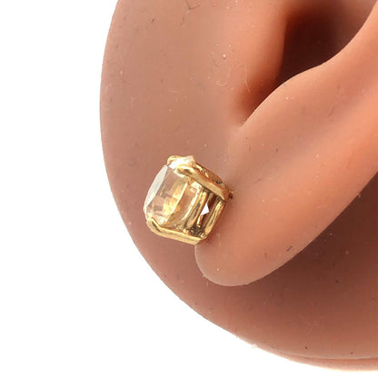 Stunning 14K Yellow Gold Honey Quartz Solitaire Statement Stud Earrings