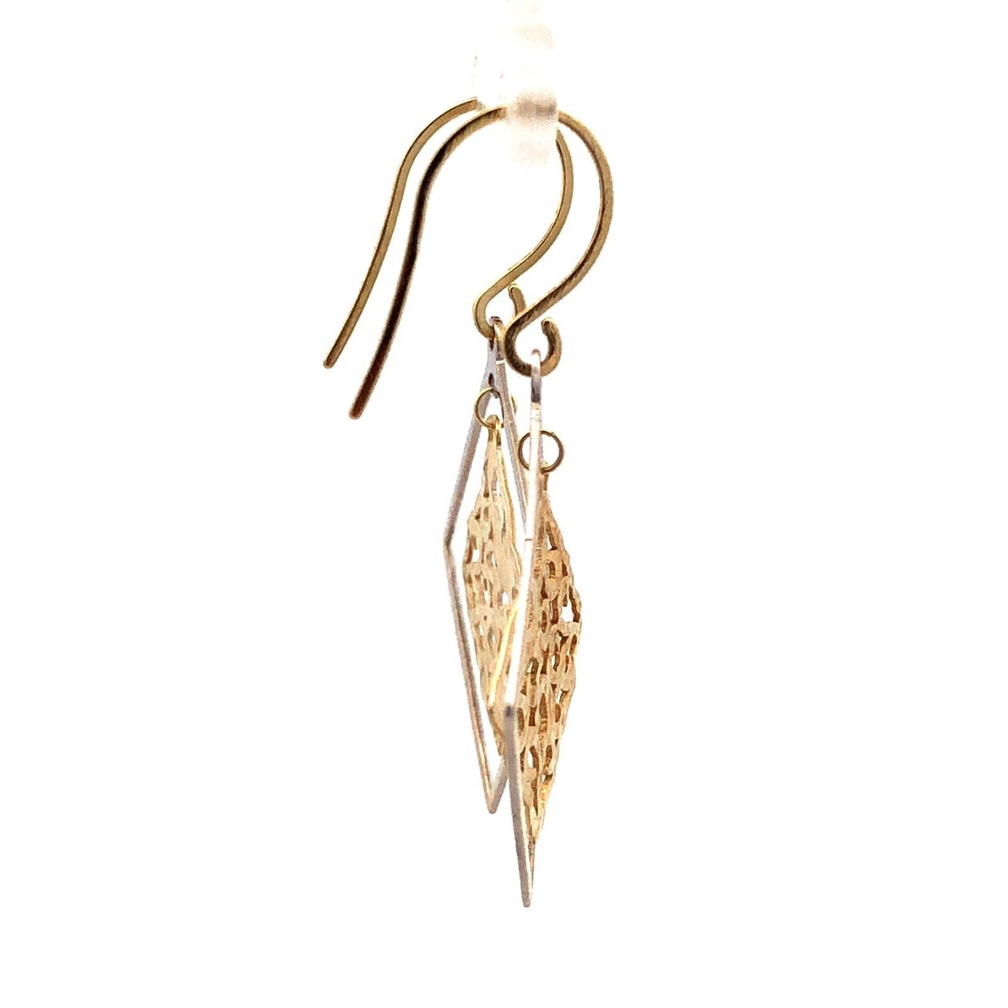 Designer 14K Yellow White Gold Open Scroll Square Dangle Hook Earrings