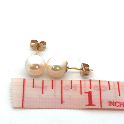Designer 14K Yellow Gold Round Pearl Ball Stud Earrings