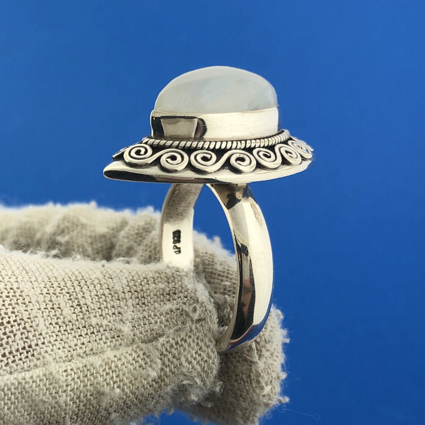 Designer D Paulus DP Sterling Silver Rainbow Moonstone Statement Cocktail Ring