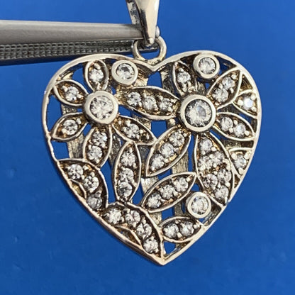 Designer DBJ Cubic Zirconia 925 Sterling Silver Floral Heart Pendant