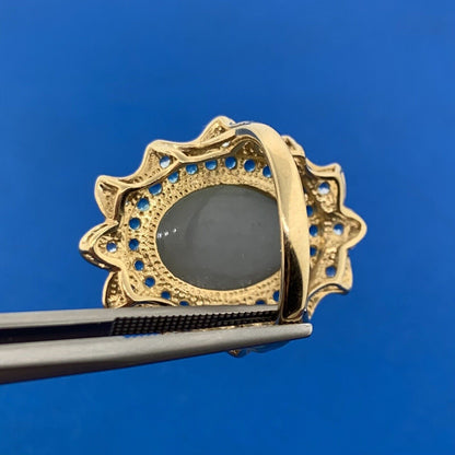 Designer 10K Yellow Gold Drusy Quartz Aquamarine CZ Statement Finger Ring