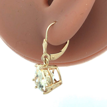 14K Yellow Gold Designer Trillion Honey Lemon Quartz  Leverback Dangle Earrings