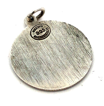Vintage Hecho Mexico 925 Sterling Silver Mayan Textured Round Pendant
