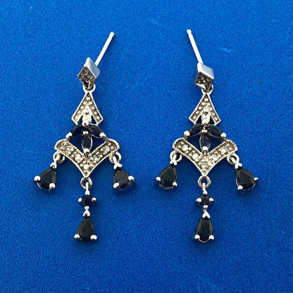 Fabulous 14K White Gold Sapphire Diamond Accented Chandelier Dangle Earrings