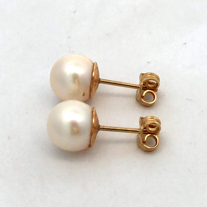 Estate 14K Yellow Gold Round Pearl Ball Stud Earrings