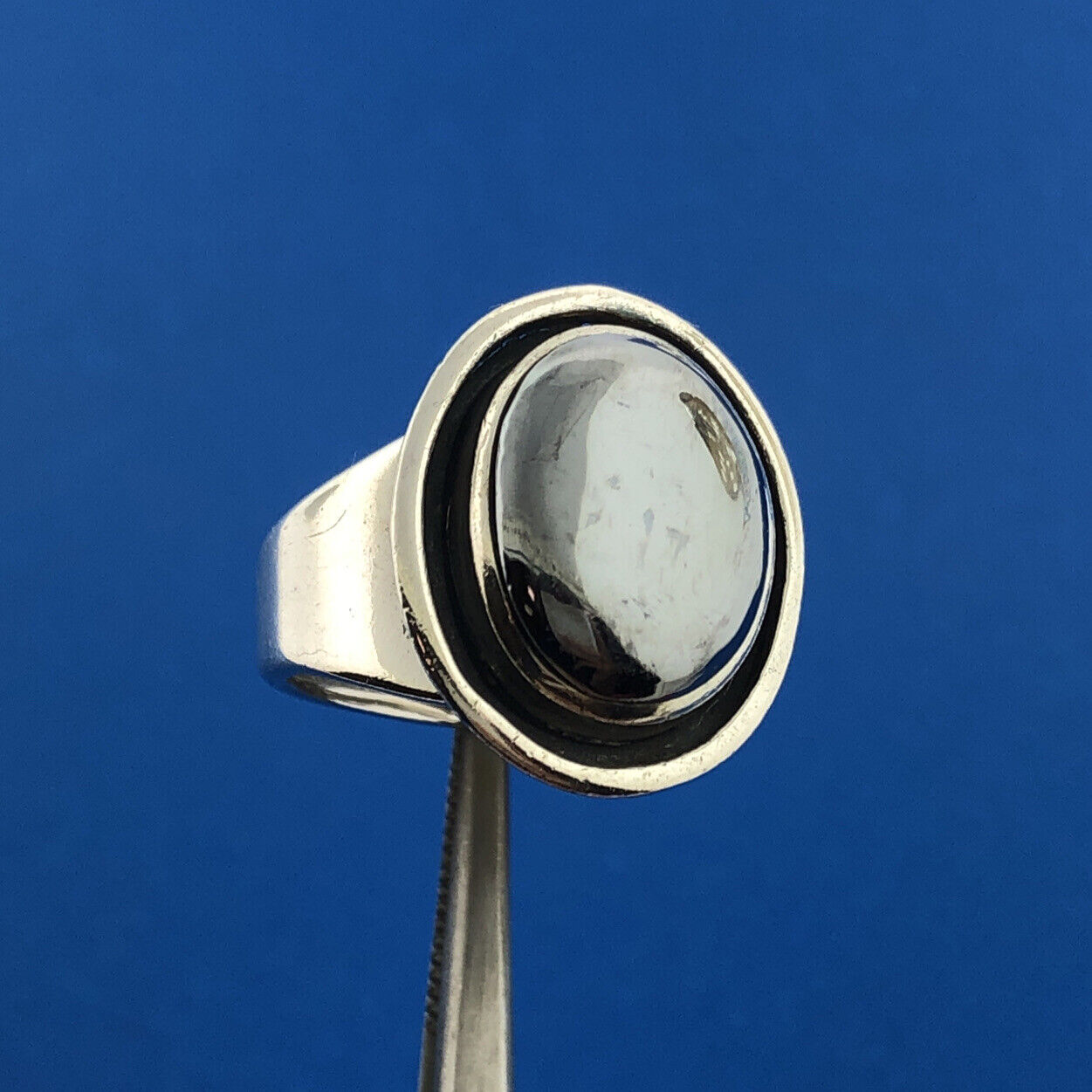 Mid Century Otto Grun Sterling Silver Stainless Steel Modernist Oval Dome Ring