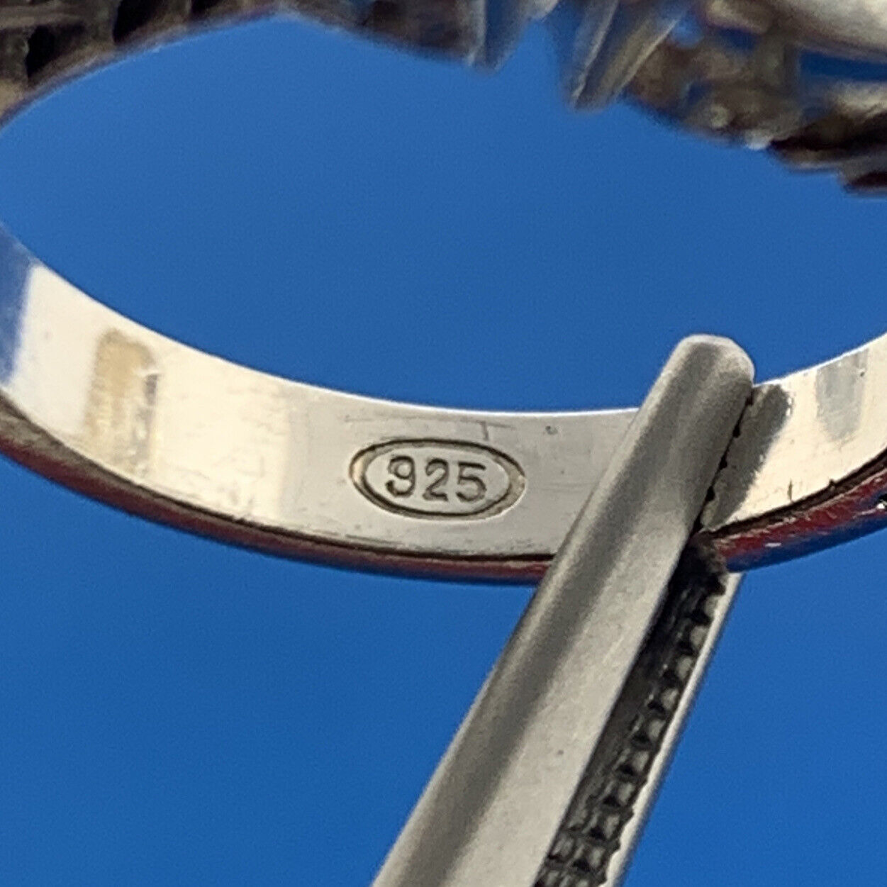 Sterling Silver 925 Blue White Cubic Zirconia CZ Cocktail Ring Vintage Style