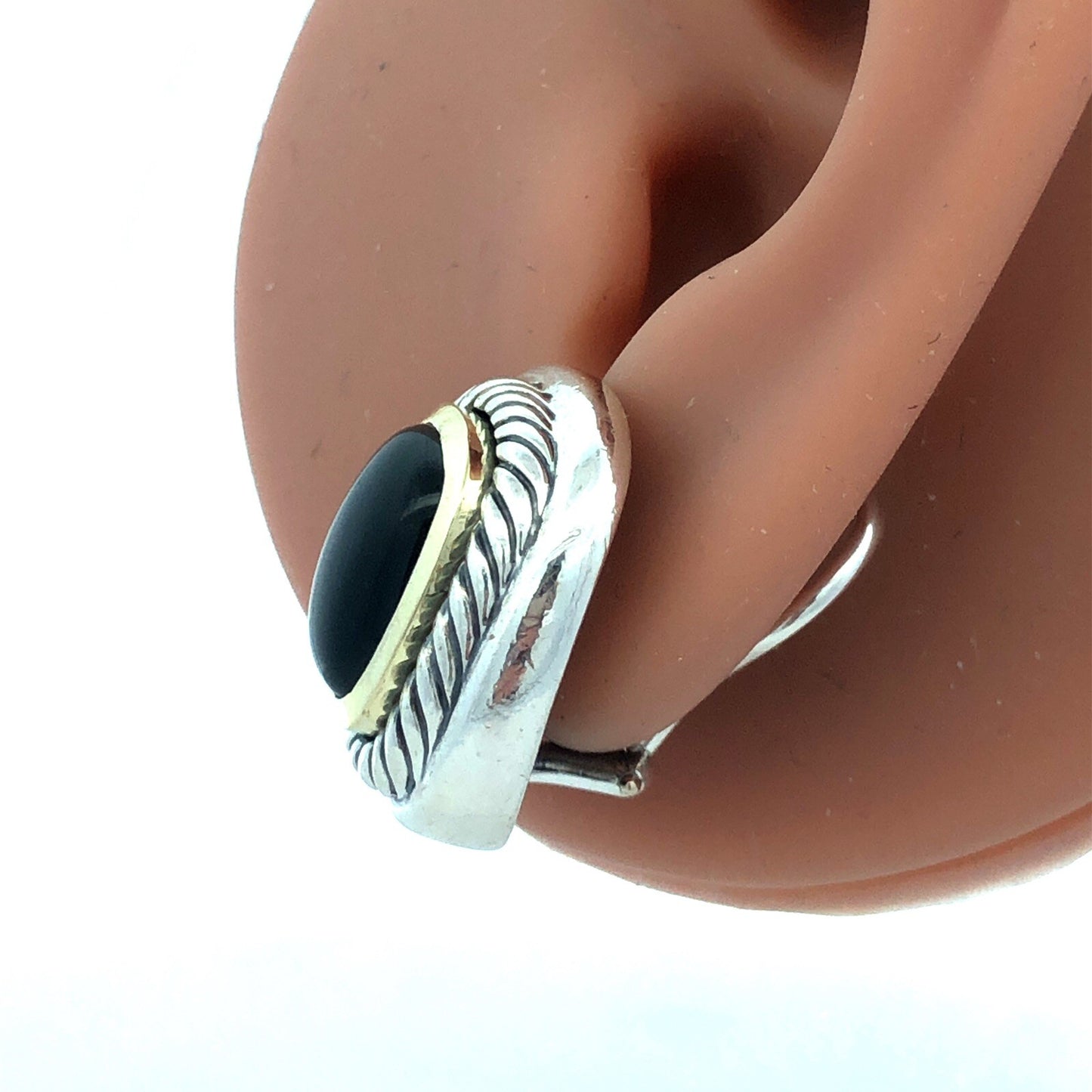 David Yurman 925 Sterling Silver 14K Gold Black Onyx Albion Stud Earrings