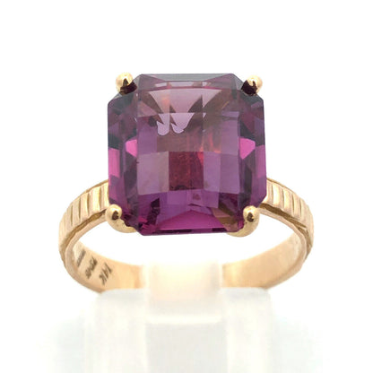 Designer Taxco 14K Yellow Gold Cushion Cut Purple Sapphire Solitaire Ring