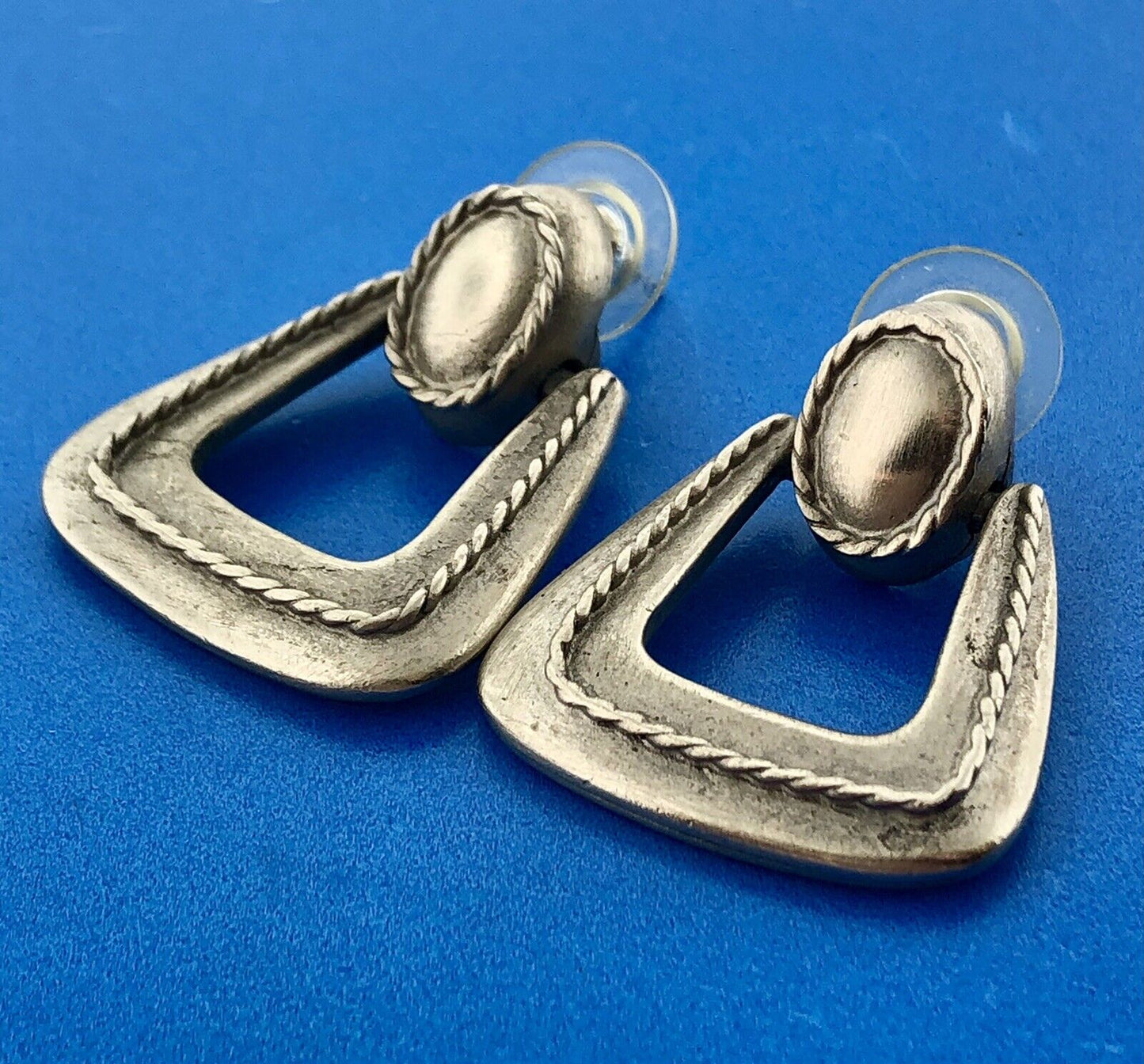 AVANTE Silver Tone Geometric Modernist Door Knocker Pierced Dangle Earrings