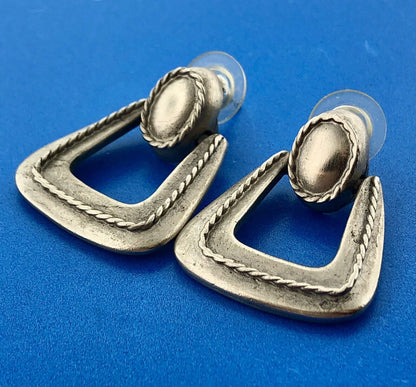 AVANTE Silver Tone Geometric Modernist Door Knocker Pierced Dangle Earrings