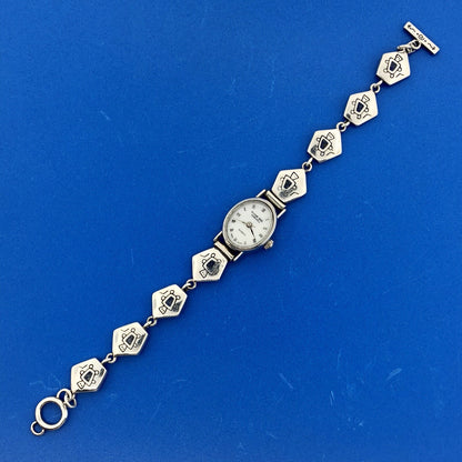 Stone Age Native American Artisan Sterling Silver 925 MOP Bracelet Watch