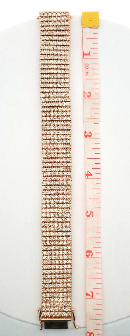 Women's 10K Rose Gold Seven Strand Round Diamond-Studded Wide Tennis Bracelet