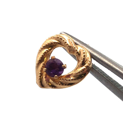 Gorgeous 14k Yellow Gold Amethyst Open Heart Stud Earrings w/ Friction Backs