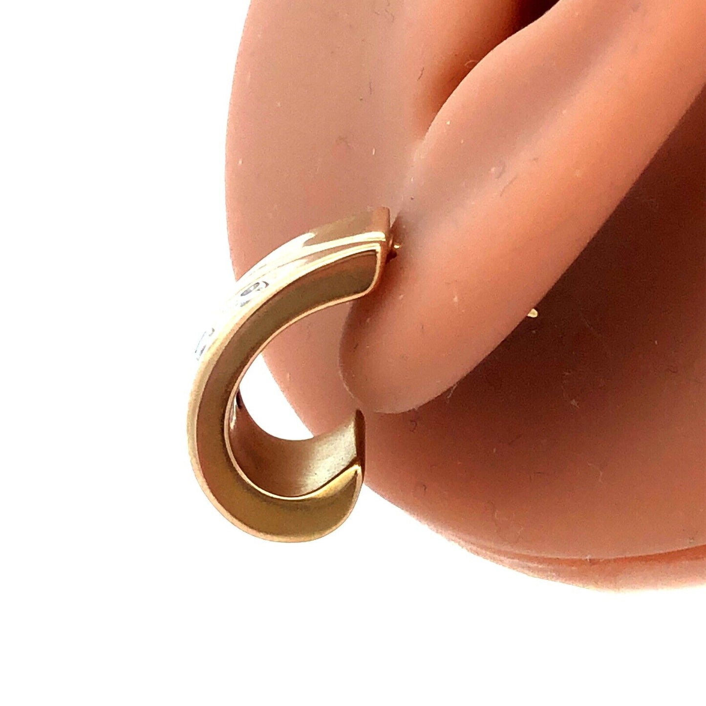 Designer 14K Yellow Gold Round Diamond Modernist Drop Half Hoop Stud Earrings