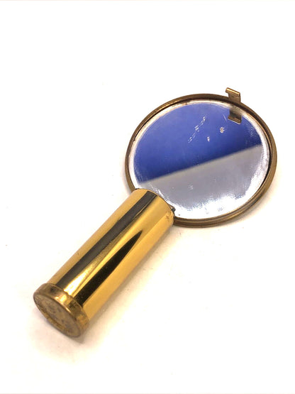 Mid Century Gold Tone Rhinestone Flower Lipstick Mirror Compact Case
