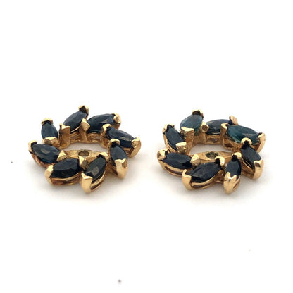 Estate 14K Yellow Gold Marquise Sapphire Round Earring Stud Jackets