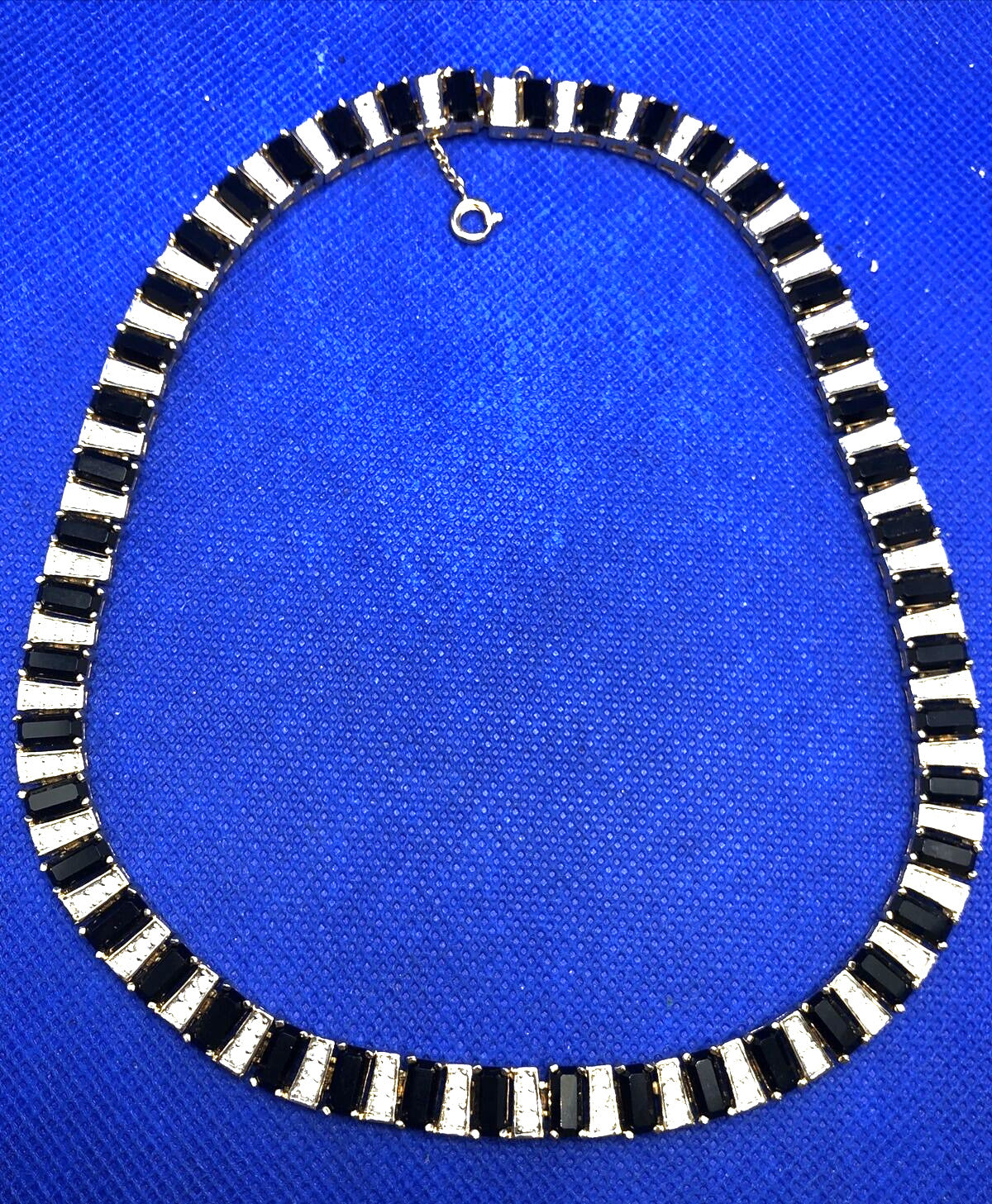 Gold Tone Black Onyx Rhinestone Collar Statement Necklace